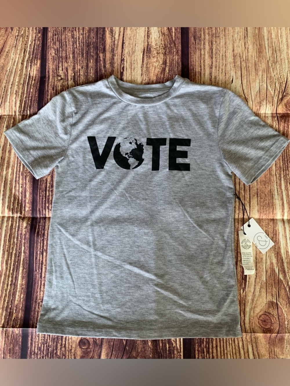 NWT Treasure & Bond Kid's Short Sleeve "VOTE" Pullover Gray T-Shirt Sz: S(7/8)
